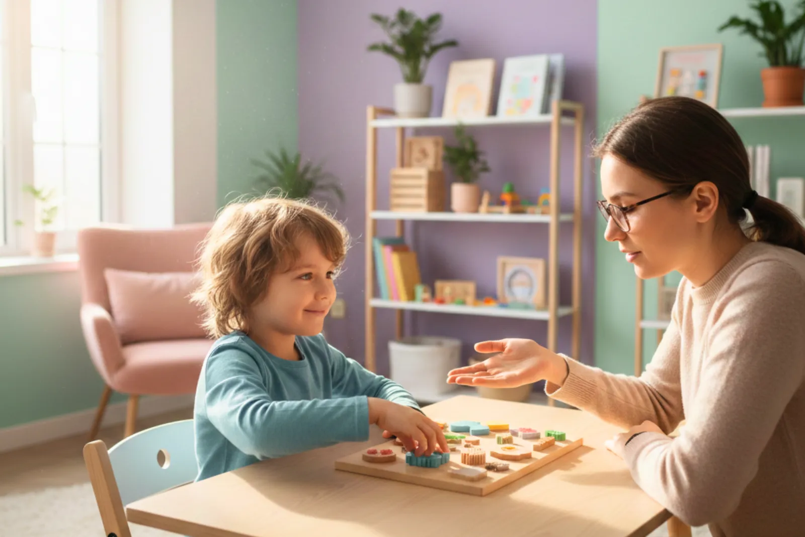 Criança realizando atividade cognitiva com acompanhamento de neuropsicóloga infantil
