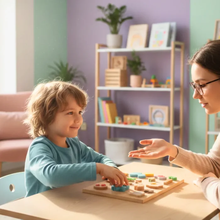 Criança realizando atividade cognitiva com acompanhamento de neuropsicóloga infantil
